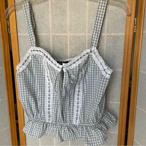Self Esteem Gingham Lace Trim Green Crop Top, L